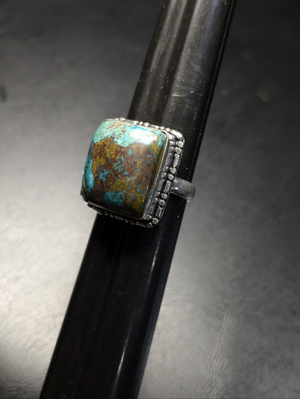 Handcrafted Natural Azurite Cushion Ring (8) - Picture 5 of 12
